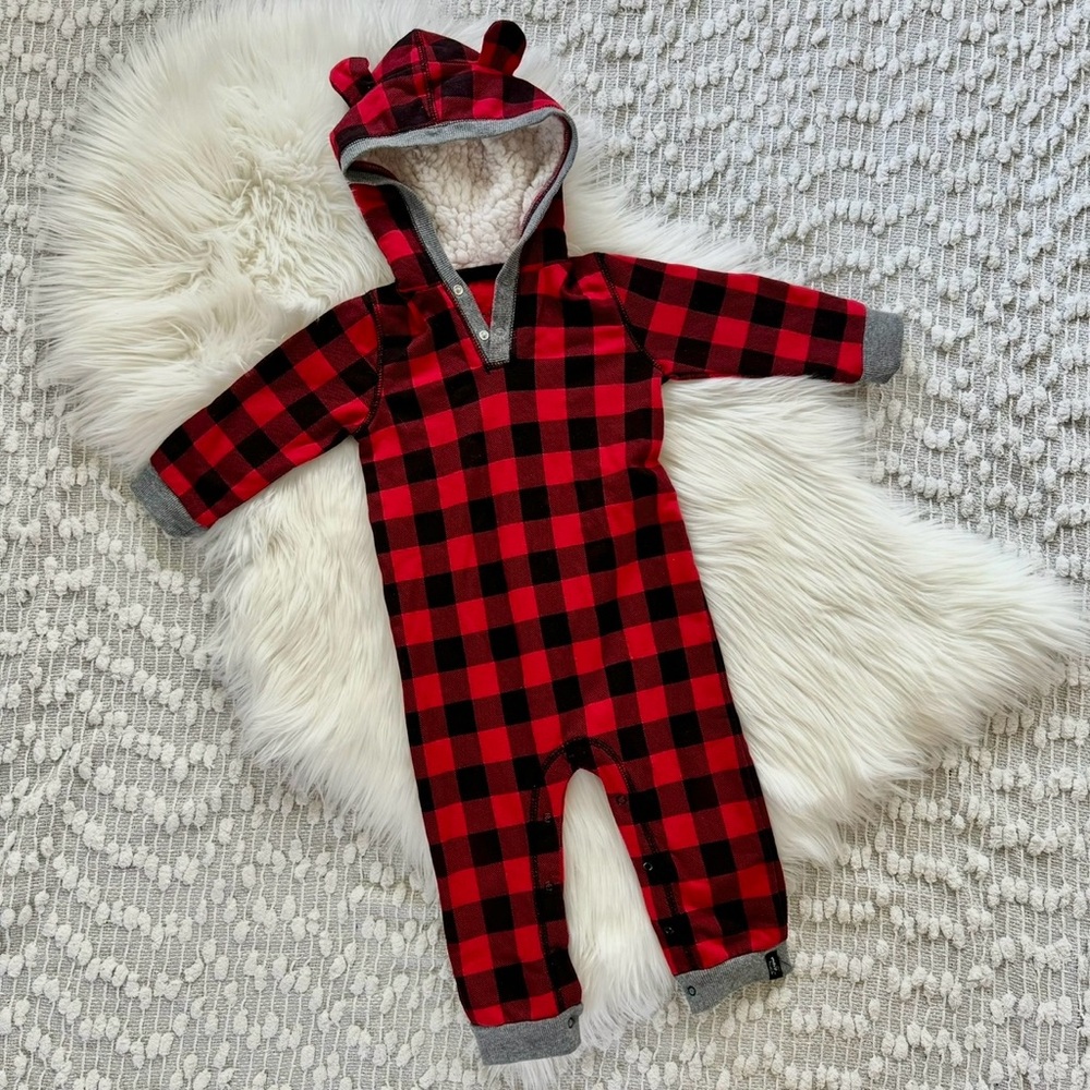 Red plaid onesie with hood